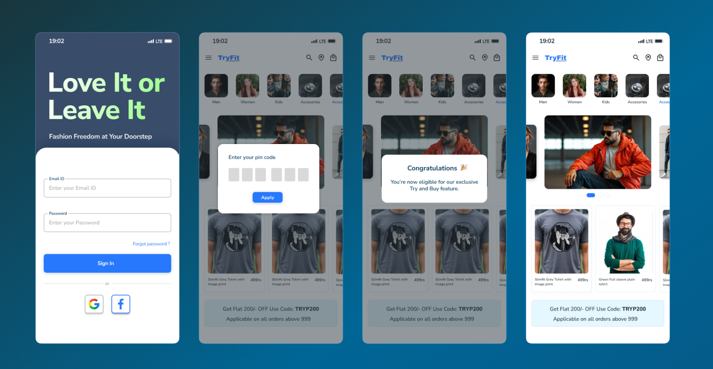 Tryfit cart and offers screen